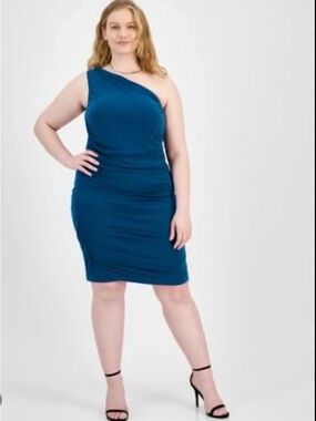 One-Shoulder Teal Bodycon Dress - Women